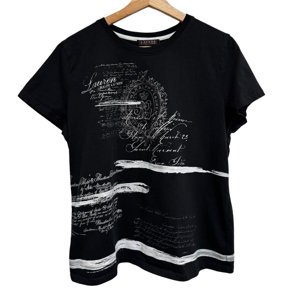 Lauren Ralph Lauren Graphic Tee Shirt Women XL Y2K Sparkle‎ Crest Preppy